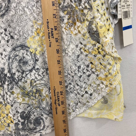 New Alfred Dunner size XL Yellow Gray Abstract Lace Overlay Poncho Top Artsy - Picture 4 of 8
